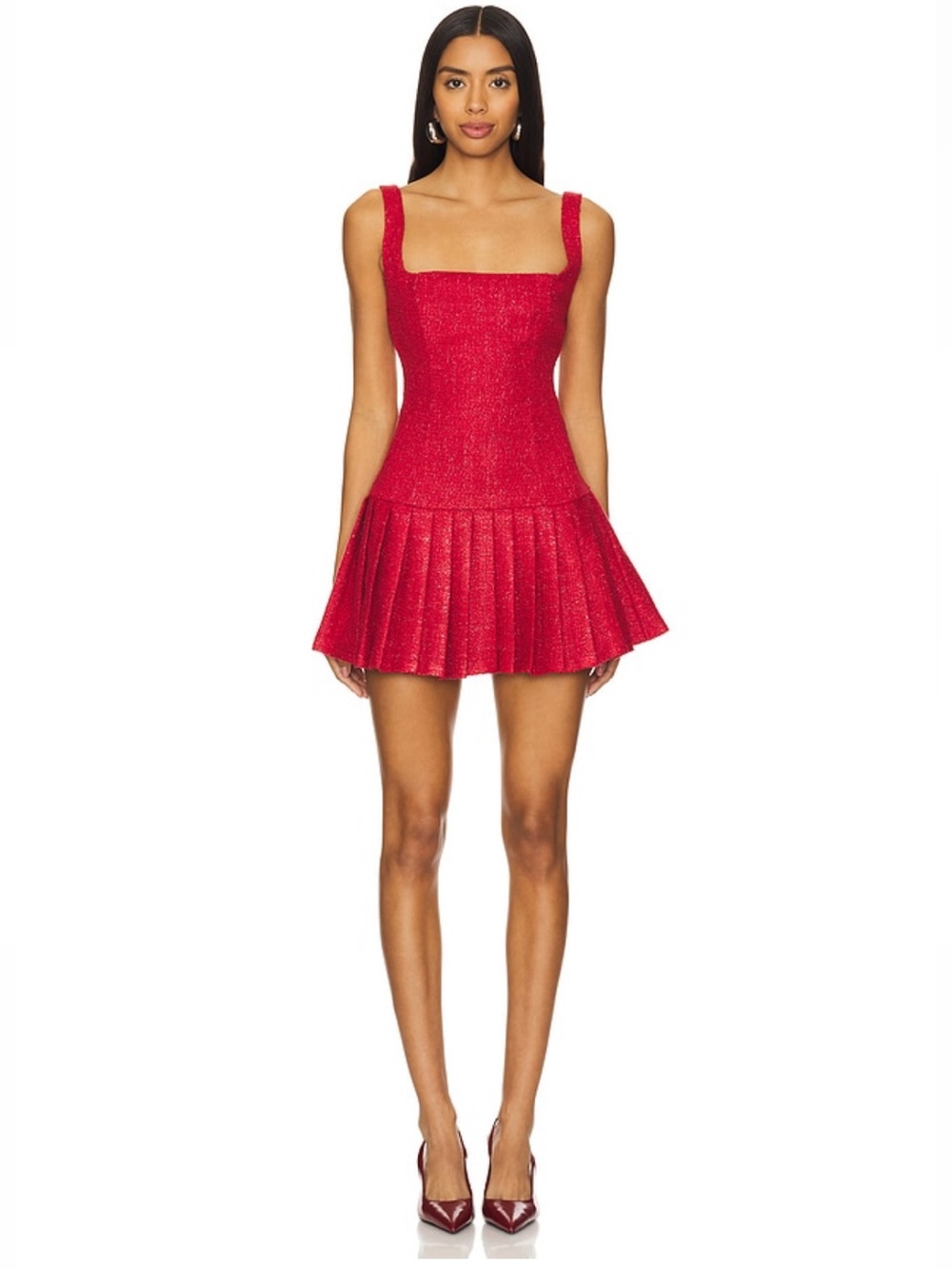 Revolve More To Come Gwyneth Tweed Drop Waist Mini Dress in Red Size X-Small
